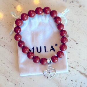 HANDMADE STRETCH RED JASPER BRACELET WITH HEARTS
